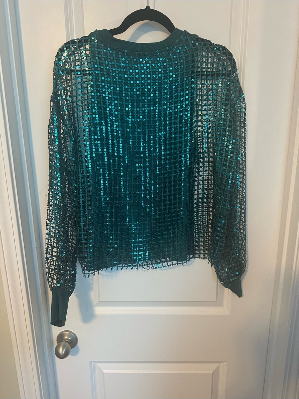 Pilcro Teal Sequin Mesh Pullover - Picture 3 of 7